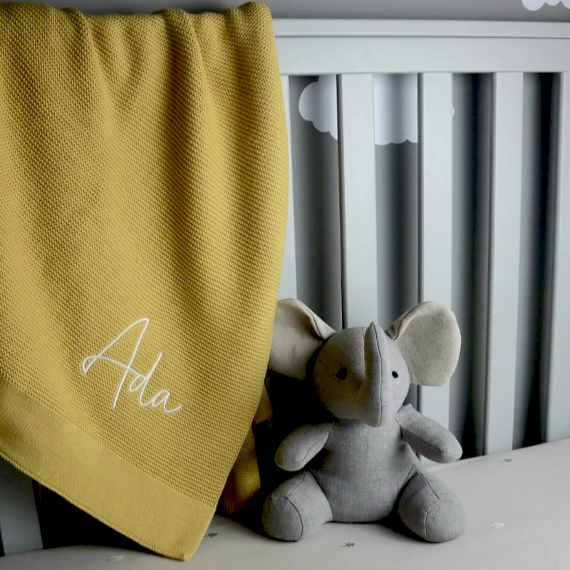 Ochre Cotton Knit Baby Blanket