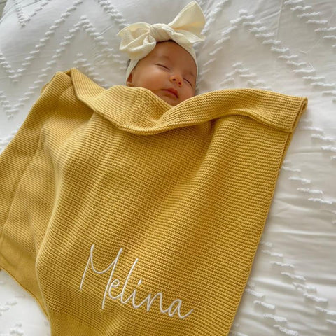 Little Raine Drops Knit Ochre Personalised Baby Blanket